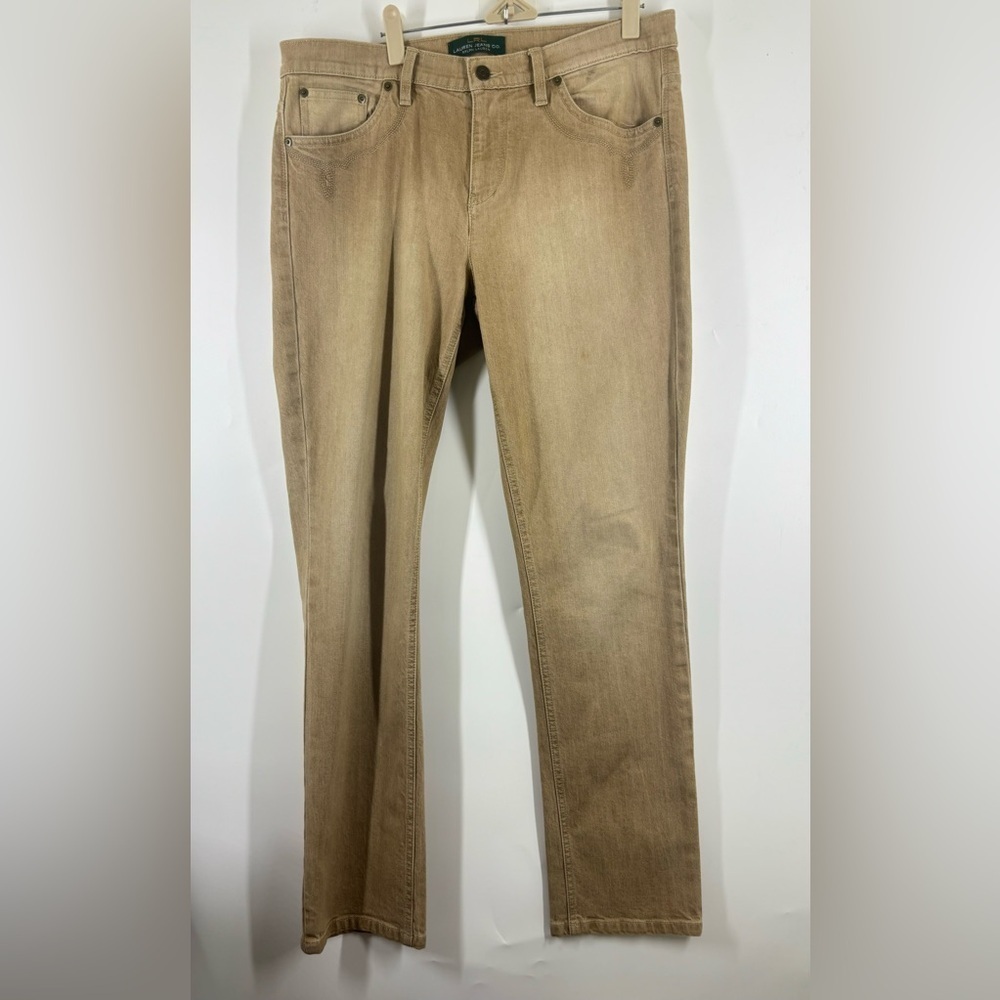 NWOT Ralph Lauren Women’s Modern Skinny‎ Straight Leg Embroidered Tan Jeans 14